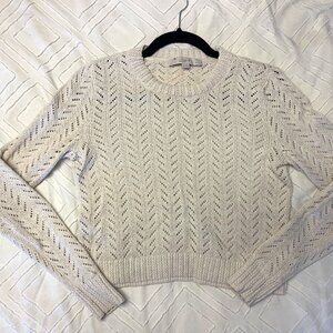 LOFT Chevron Cropped Knit Sweater Fisherman Core | SP